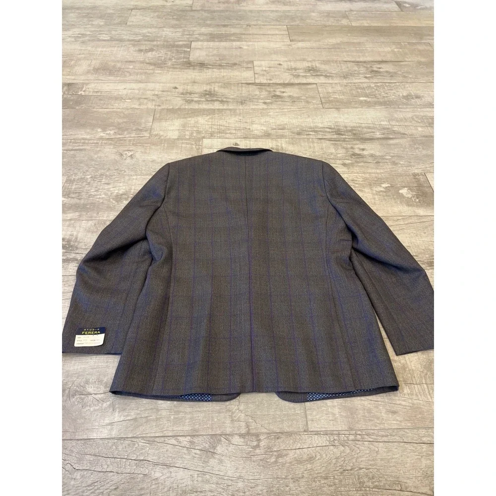 Studio Ferera Grey Plaid‎ Modern Fit Suit Blazer Men's 48R